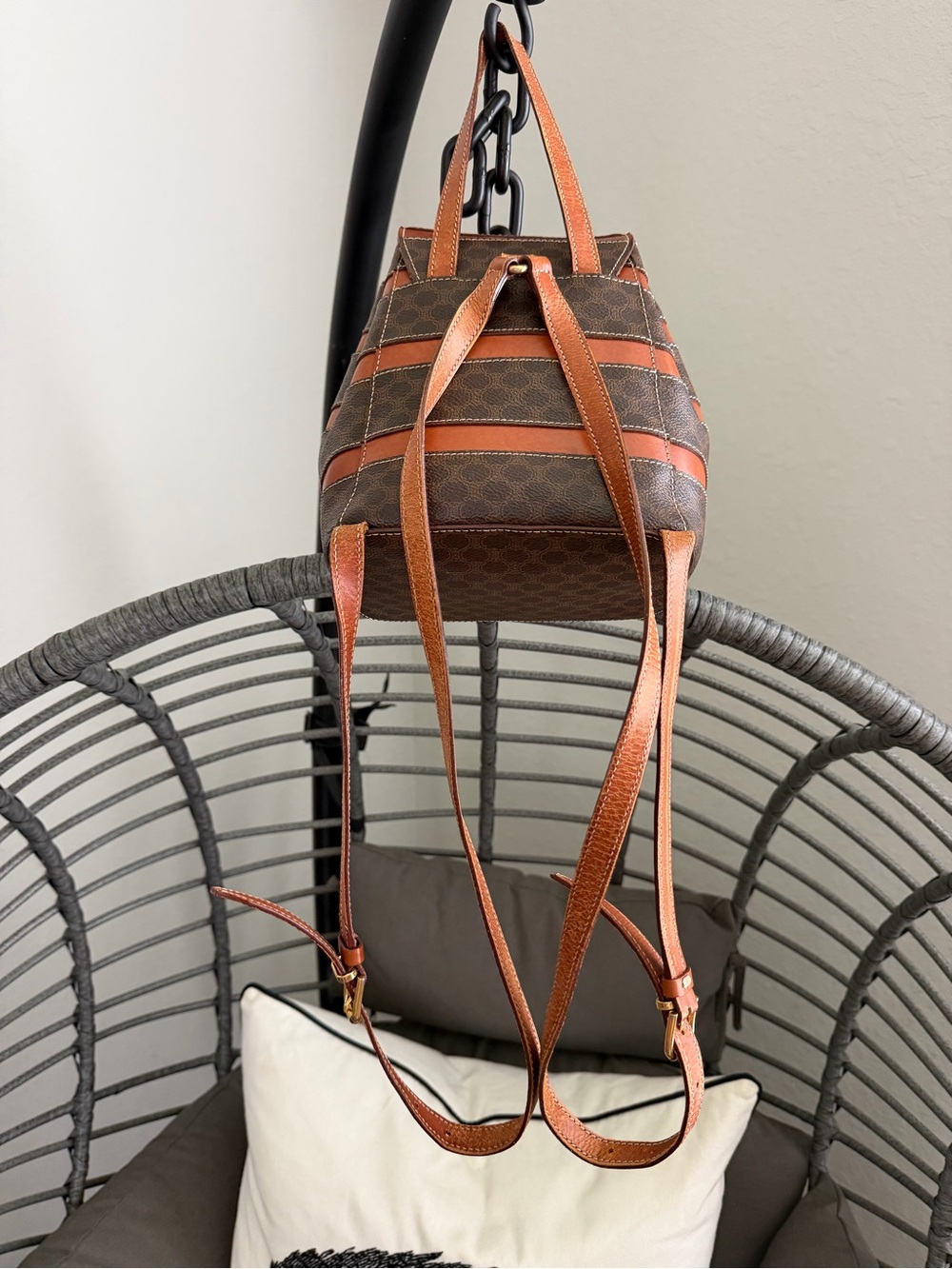 Celine Brown & Tan Striped Mini Backpack - Picture 2 of 10